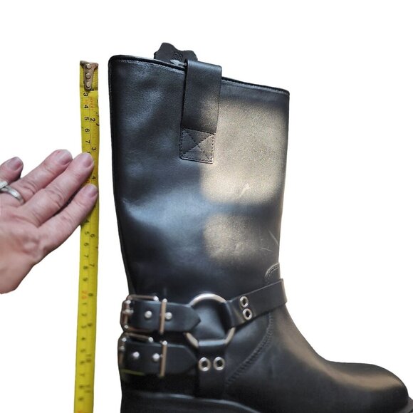 Black and Silver Mid-Calf Moto Boots with Harness Strap - Picture 9 of 16